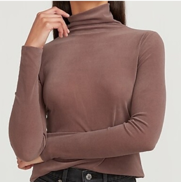 Express Fo Suede Mocha Mock Neck Long Sleeve Tee Size M - Picture 1 of 11